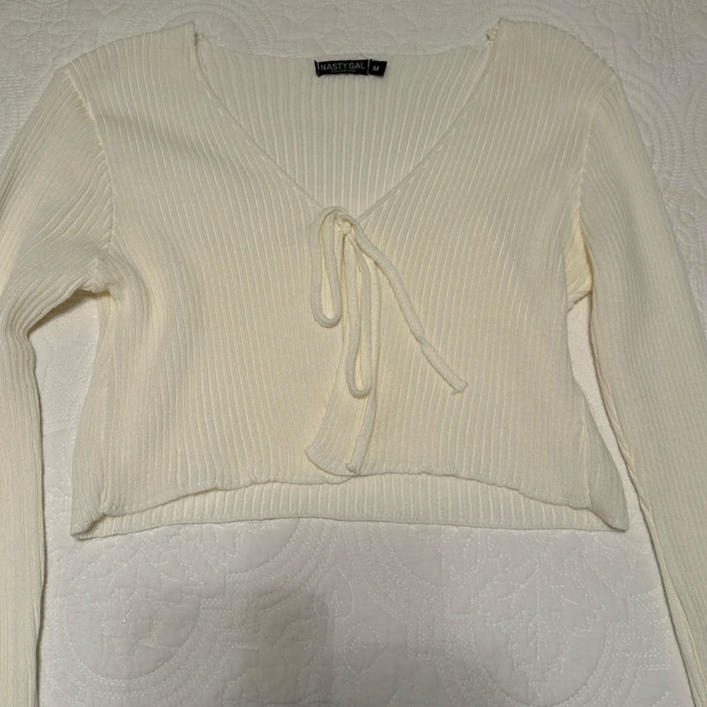 NWOT RARE NastyGal Open Tie Cardigan in Cream Size M - Picture 5 of 16